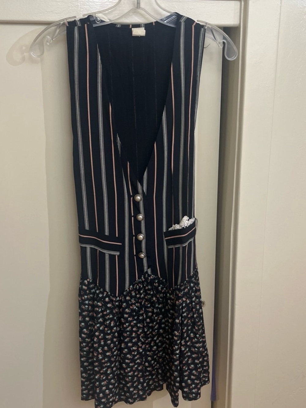 Vintage navy Striped Mini Dress with Pink and White Accents
